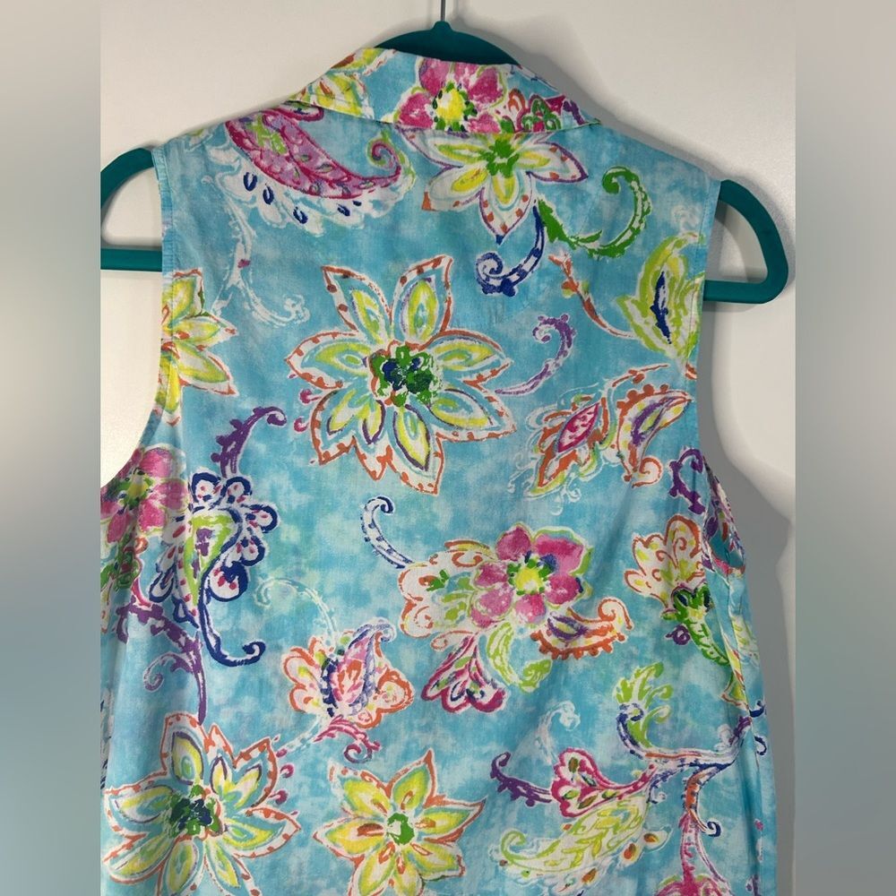 Lauren Ralph Lauren women .Blue Pink Sleeveless Midi Dress 100% cotton Vacation. - Picture 9 of 12